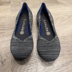 Rothy's The Daily Flat - Womens 6.5 M - Gray/Black w Blue heel detail